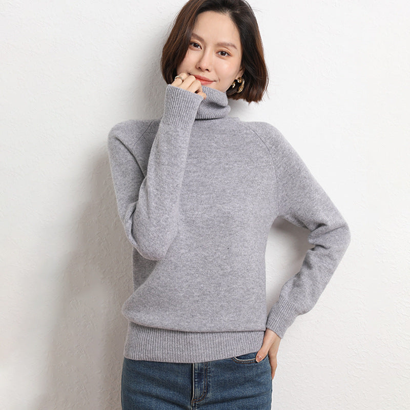 Damen Schlanker Rollkragenpullover aus feinem Strick mit Raglanärmeln Drune