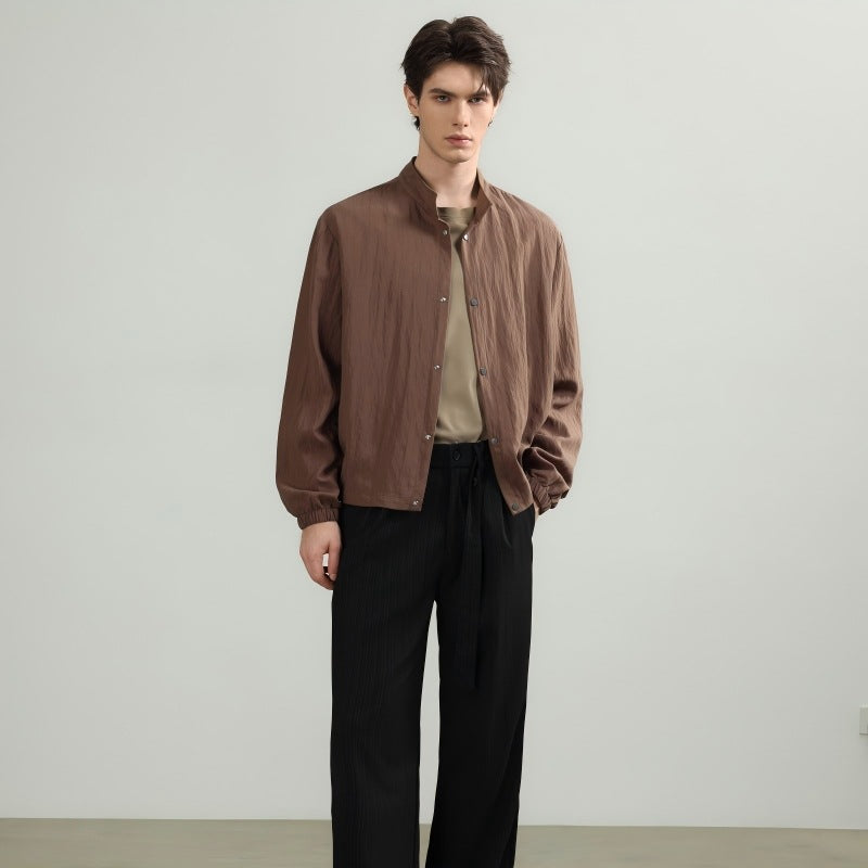 Herren Oversize-Hemd mit Stehkragen, Druckknopfverschluss und elastischen Bündchen Drune