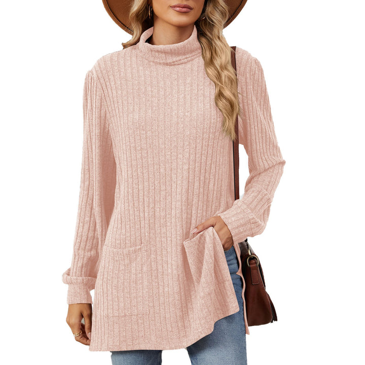Damen elegantes Oberteil aus strukturierter Strickware mit Stehkragen und Seitentaschen Drune