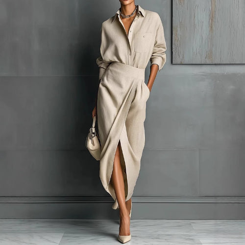 Damen Maxikleid mit asymmetrischem Schnitt und eleganten Falten Drune
