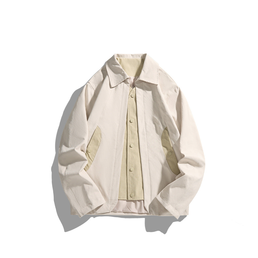 Herren leichte Freizeitjacke mit Hemdkragen, Druckknopfleiste und verdeckten Nahttaschen Drune