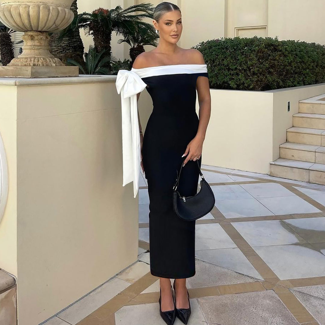 Damen Elegantes schulterfreies Maxikleid mit Schleifendetail Drune