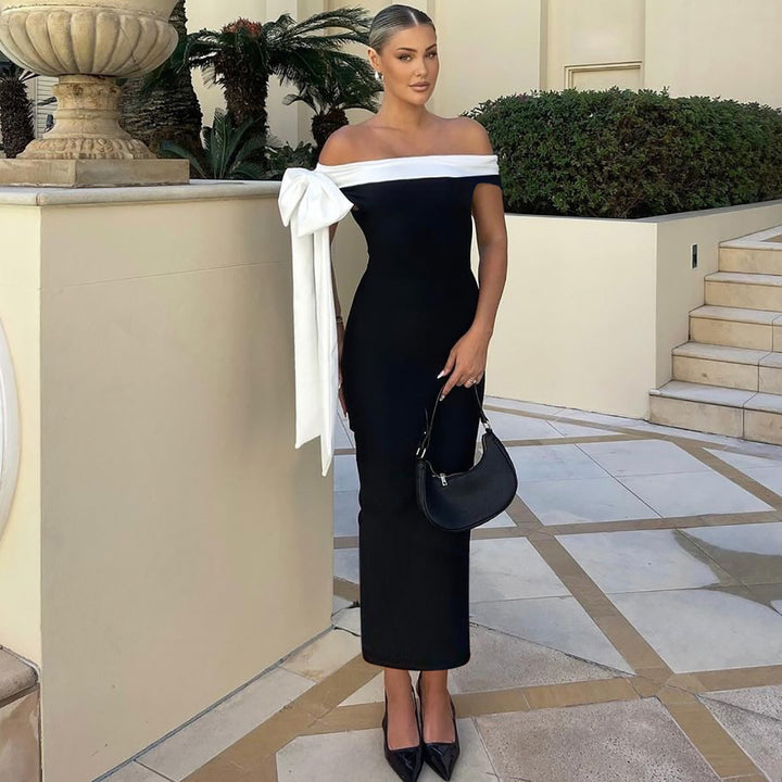 Damen Elegantes schulterfreies Maxikleid mit Schleifendetail Drune