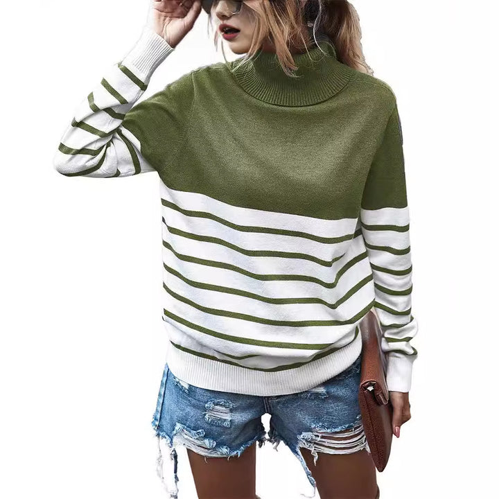 Damen gemütlicher Rollkragenpullover mit Streifenmuster Drune