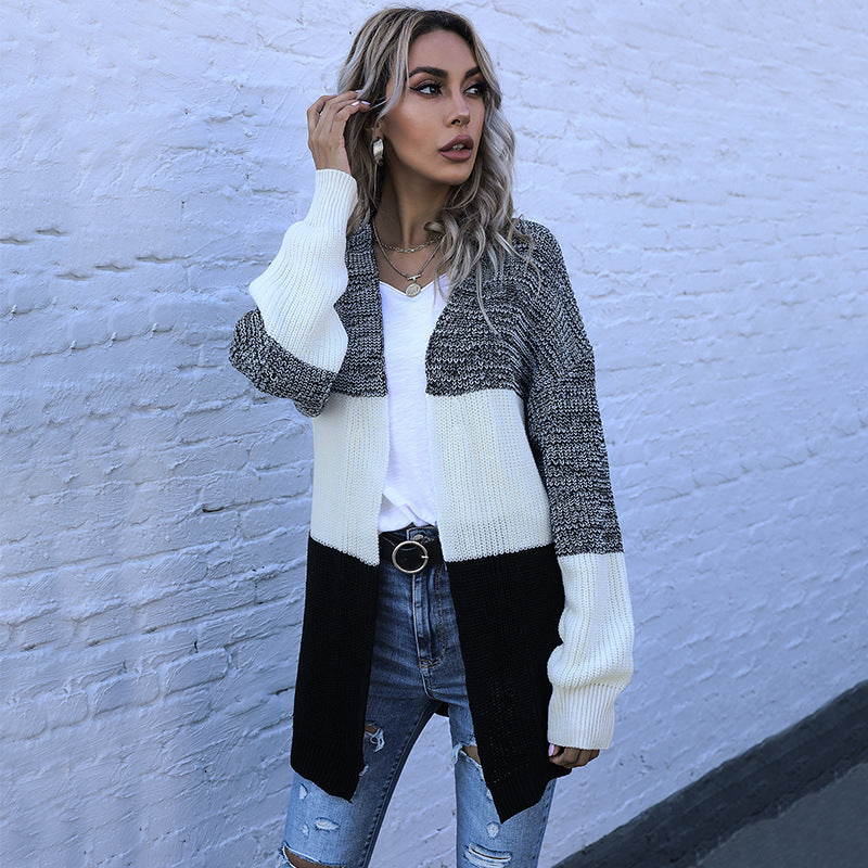 Damen Longline Strickcardigan mit Oversize-Schnitt und Farbblock-Optik Drune