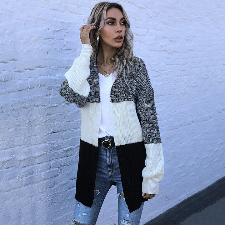 Damen Longline Strickcardigan mit Oversize-Schnitt und Farbblock-Optik Drune