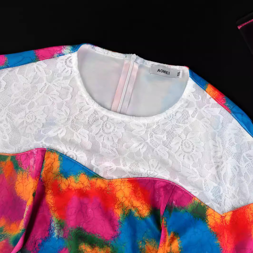 Damen Maxikleid mit voluminösen Puffärmeln und floralem Spitzenbesatz Drune