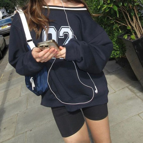 Damen lässiger Oversized Pullover mit sportlichem Print Drune