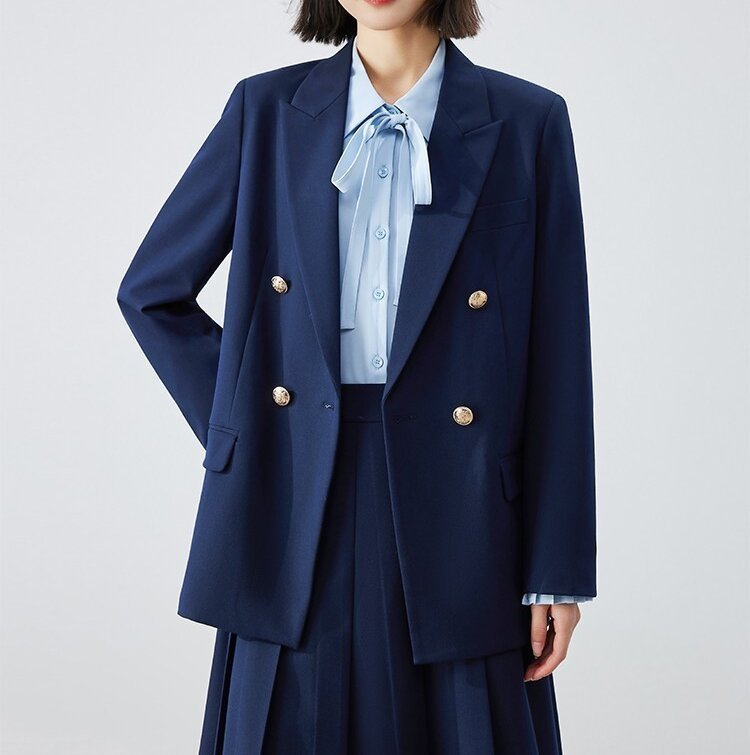 Damen Doppelreiher Blazer mit glänzenden Knöpfen Drune
