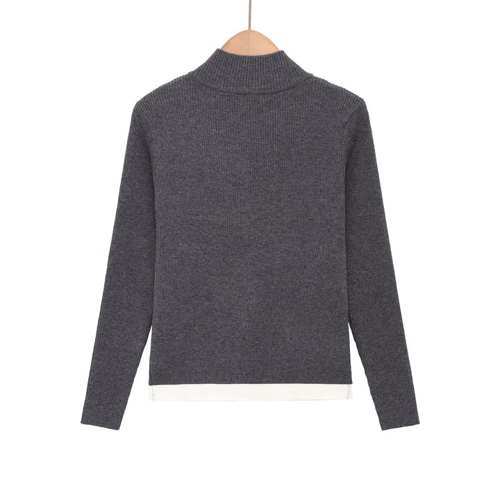 Damen Feinstrickpullover mit halbem Reißverschluss, Stehkragen und Lagenlook-Saum Drune