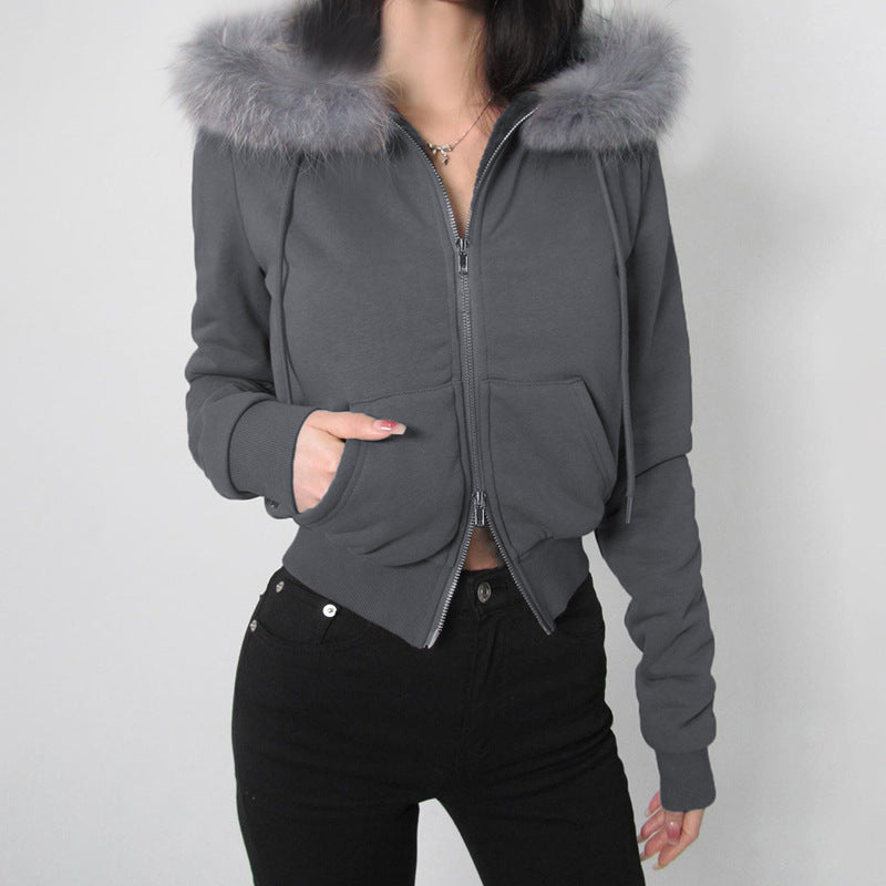 Damen nan taillierte Bomberjacke mit breitem Rippenbund, zwei Schrägtaschen und dekorativen Reißverschluss-Details Drune