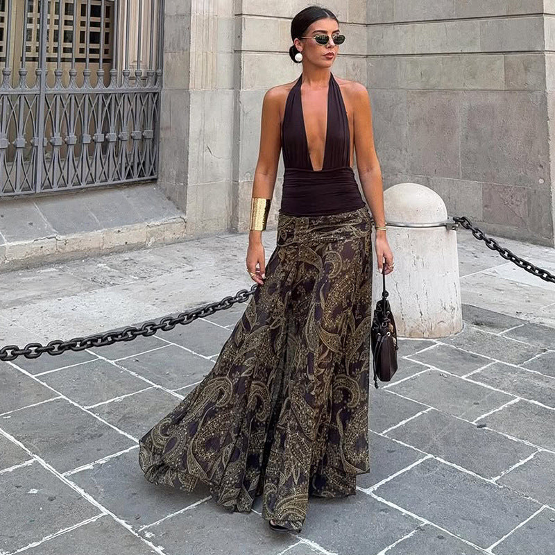 Damen Maxikleid mit tiefem Ausschnitt und eleganter Paisley-Optik Drune