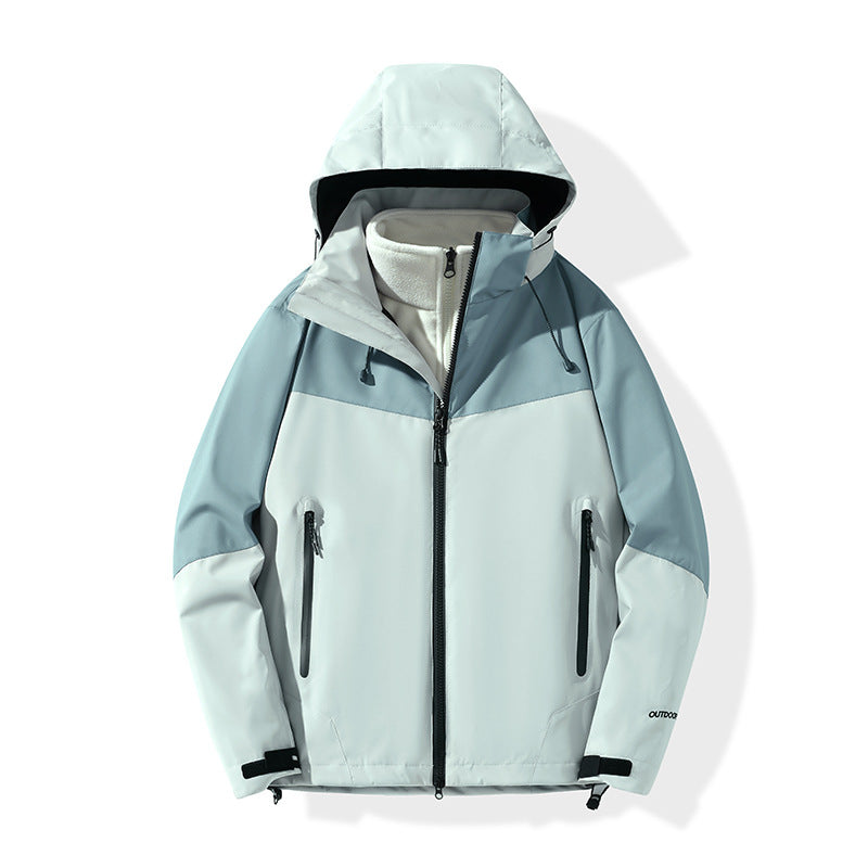 Herren Softshell-Hybridjacke mit Kapuze, getapten Reißverschlüssen und verstellbarem Saum Drune
