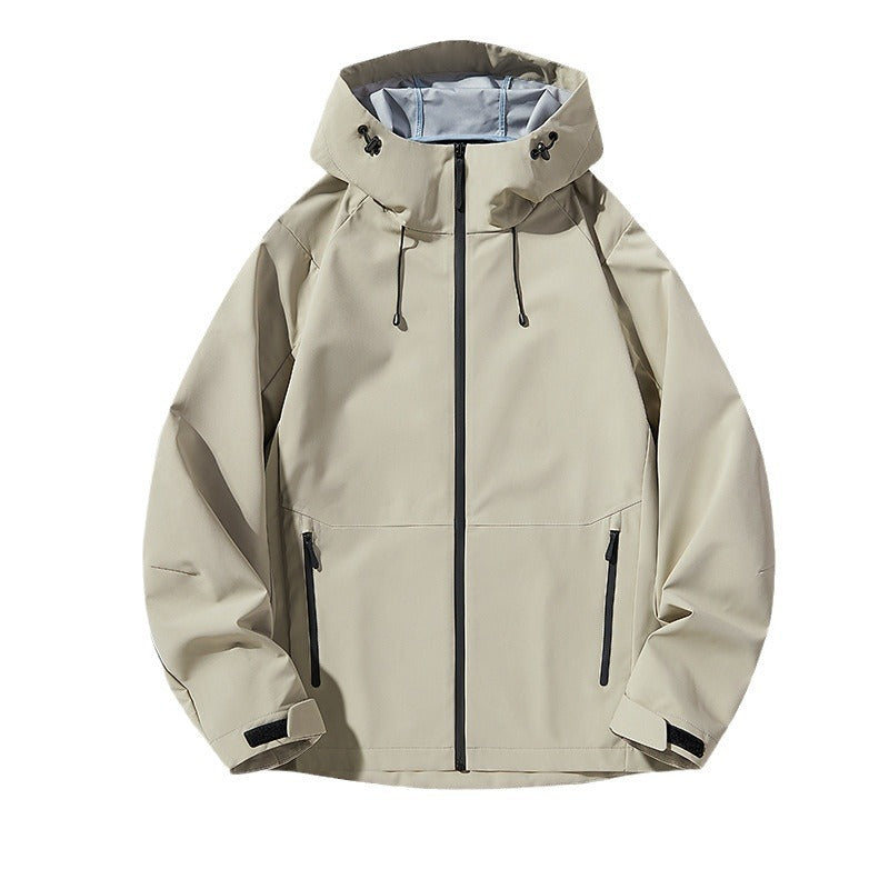 Herren Minimalistische Softshell-Regenjacke mit TPU‑Membran, verschweißten Nähten und verstellbarer Kapuze Drune