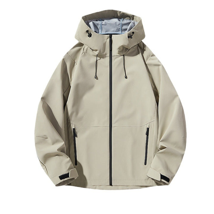 Herren Minimalistische Softshell-Regenjacke mit TPU‑Membran, verschweißten Nähten und verstellbarer Kapuze Drune