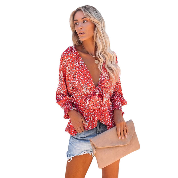 Damen Blusentop mit verspieltem floralem Muster und elegantem Knotendetail Drune
