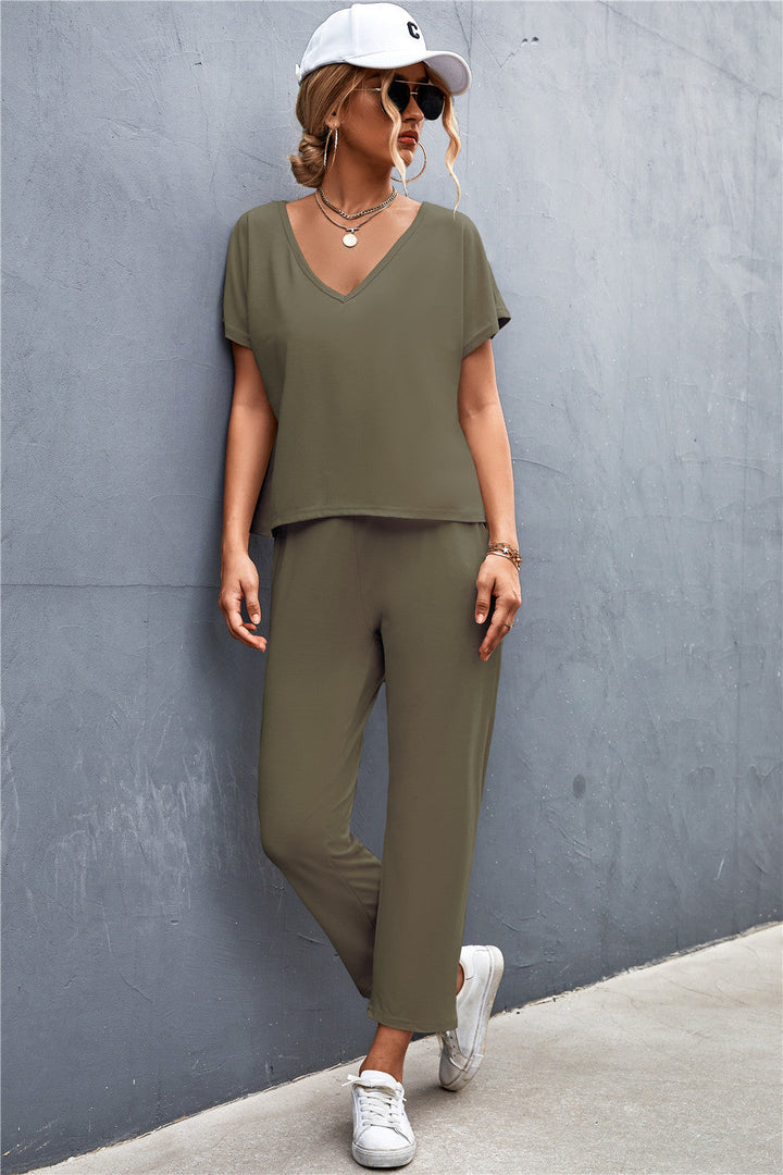 Damen Lounge-Set mit lässigem V-Ausschnitt und elastischen Bündchen Drune