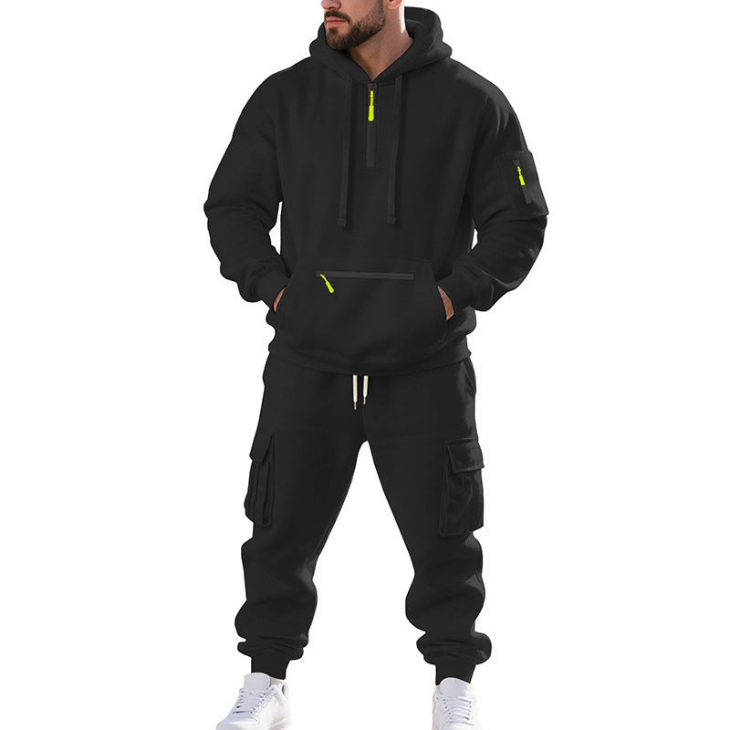 Herren nan Urbaner Cargo-Jogginganzug mit Kapuzenhoodie und Reißverschlusstaschen Drune