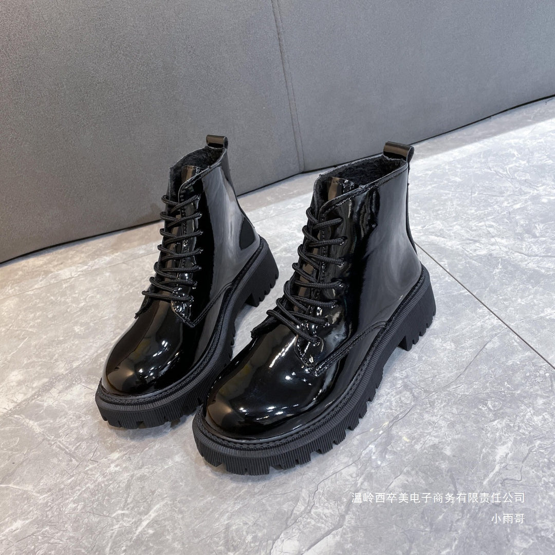 Damen Schnürbiker-Stiefelette mit profilierter Plateausohle Drune