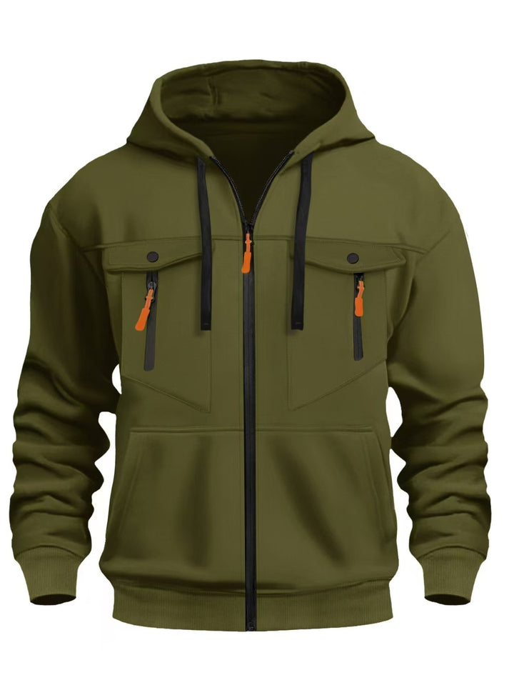 Herren Kapuzen-Sweatjacke mit durchgehendem Reißverschluss, zwei zip-Brusttaschen und ergonomischen Bündchen Drune