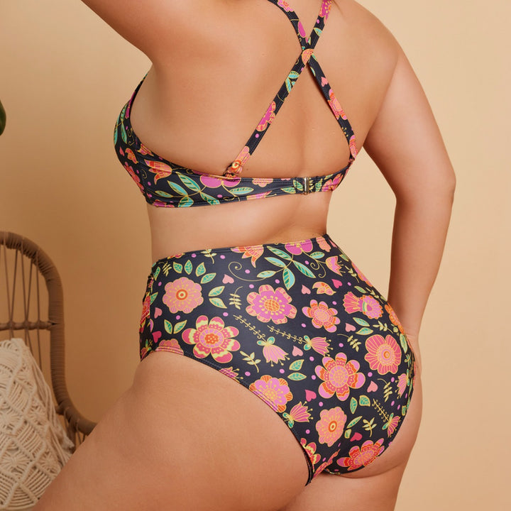 Damen Hoch tailliertes Bikini-Set mit floralem Muster Drune