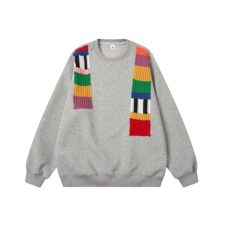 Unisex Oversize-Sweatshirt mit Strickapplikationen und Rundhalsausschnitt Drune
