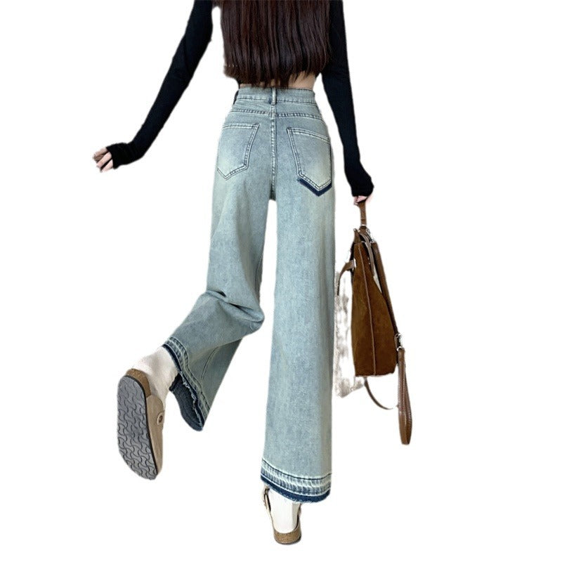 Damen Weit geschnittene Denim-Hosen mit hohem Bund Drune