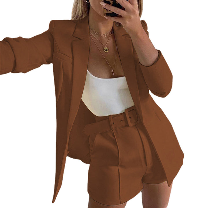 Damen Zweiteiliges maßgeschneidertes Blazer‑Set mit hochtaillierten Shorts und Gürtel Drune