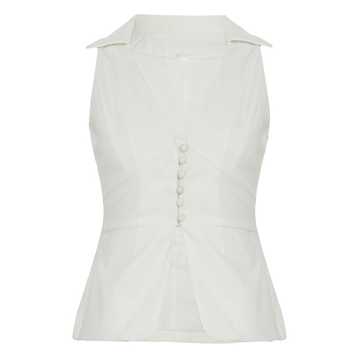 Damen elegantes ärmelloses Top mit figurbetontem Schnitt und stylischem Kragen Drune