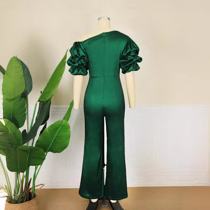 Damen Eleganter Jumpsuit mit asymmetrischen Puffärmeln Drune