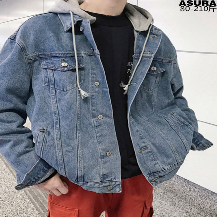 Herren Modische Denimjacke mit Kapuze Drune