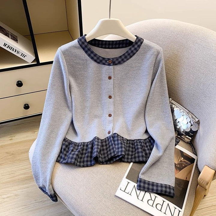Damen modisches Langarmshirt mit Kragen und Rüschendetails Drune