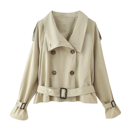 Damen modische cropped Trenchjacke mit elegantem Gürtel und oversized Kragen Drune