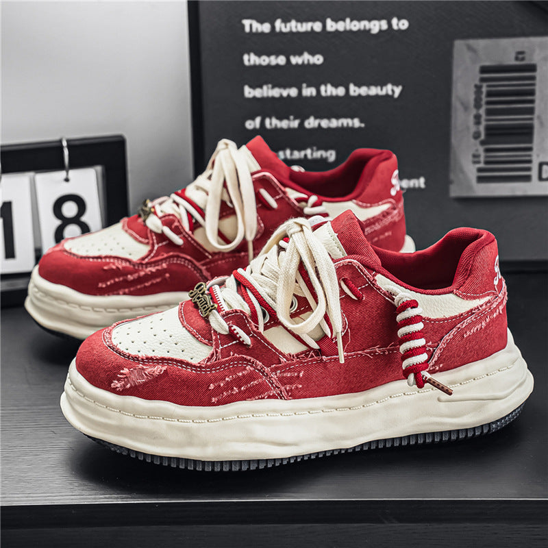 Damen denim-Plateau-Sneaker mit kontrastnähten, wattierter Wellenlaufsohle und verzierten Schnürdetails Drune