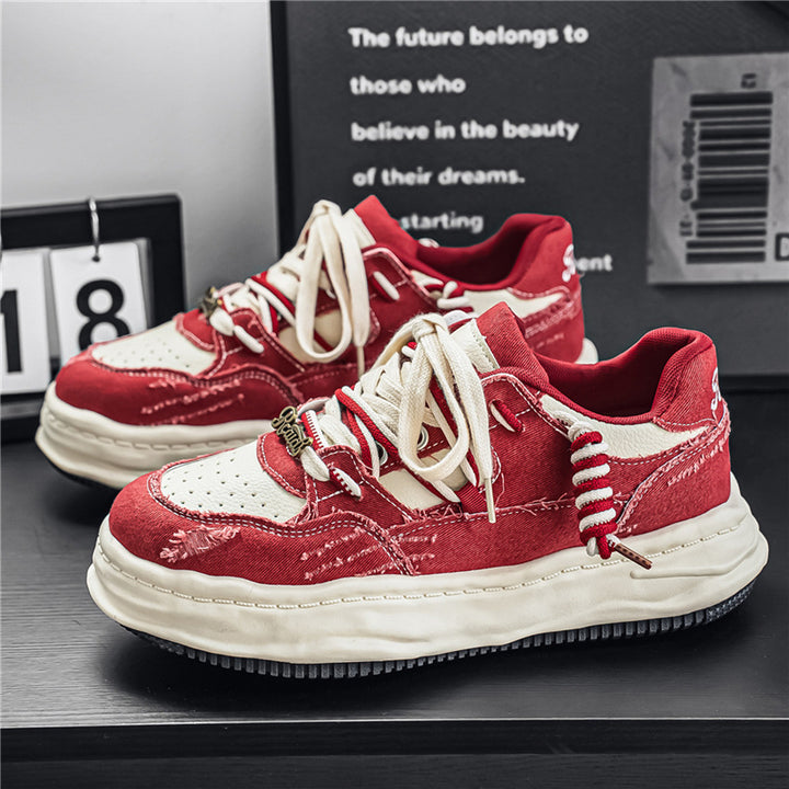 Damen denim-Plateau-Sneaker mit kontrastnähten, wattierter Wellenlaufsohle und verzierten Schnürdetails Drune