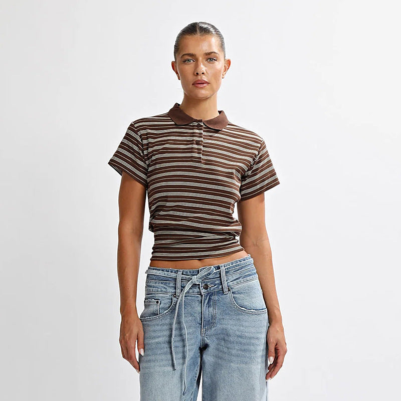 Damen Polo-Shirt mit eleganter Längsstreifen-Optik und klassischem Kragen Drune