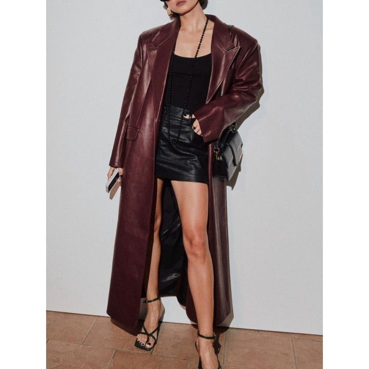 Damen Trenchcoat aus hochwertigem Kunstleder mit Taillengürtel Drune