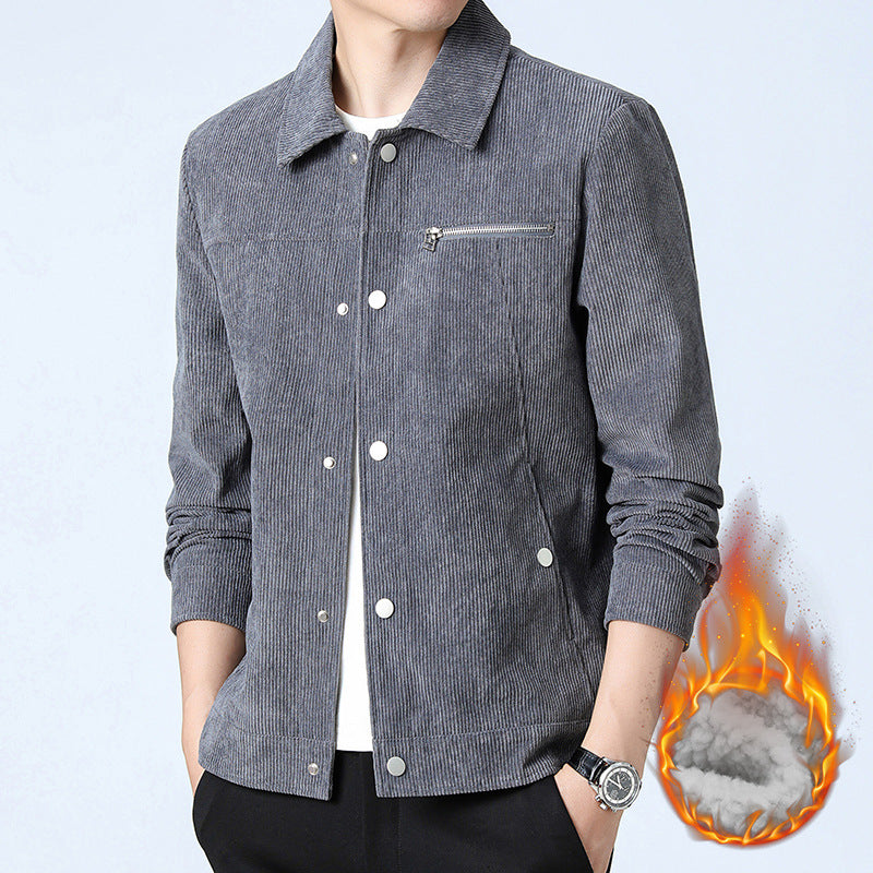 Herren Cord‑Overshirt aus Breitcord mit Druckknopf‑Front und Zipper‑Brusttasche Drune