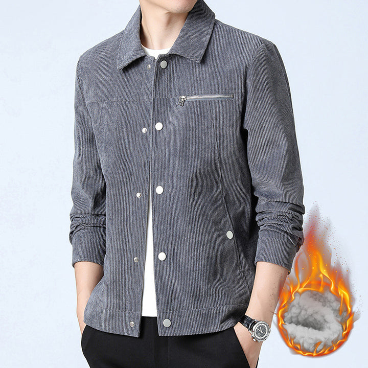 Herren Cord‑Overshirt aus Breitcord mit Druckknopf‑Front und Zipper‑Brusttasche Drune