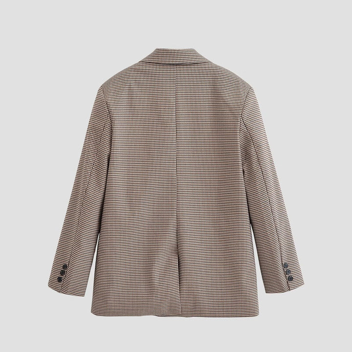 Damen Zweireihiger Oversize-Blazer mit Hahnentritt‑Muster und Pattentaschen Drune