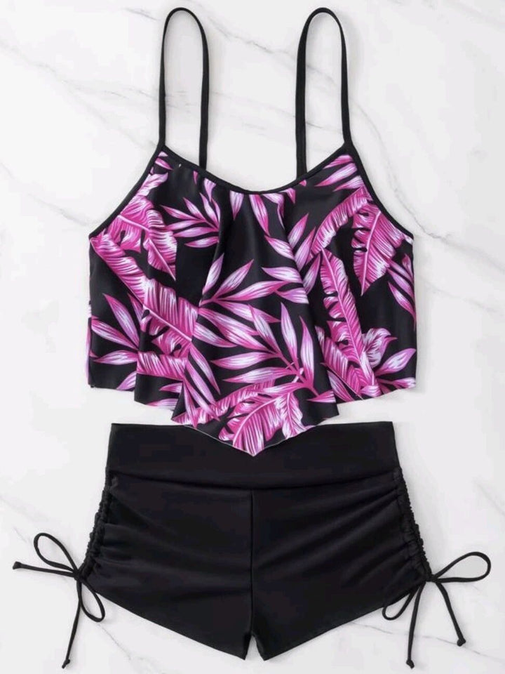 Damen Sportliches Tankini-Set mit Raffungen und verstellbaren Trägern Drune