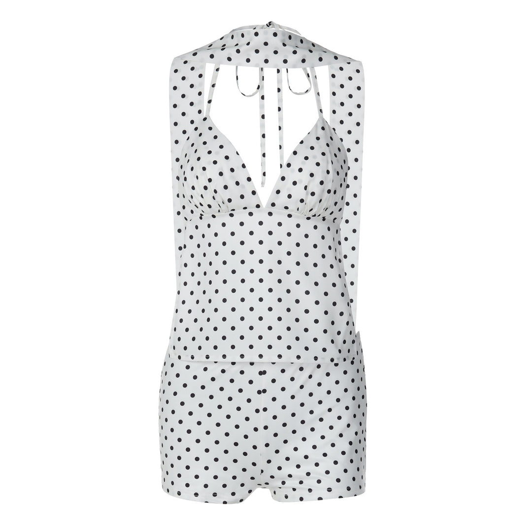 Damen trendiger Jumpsuit mit Halterneck und Punkten Drune