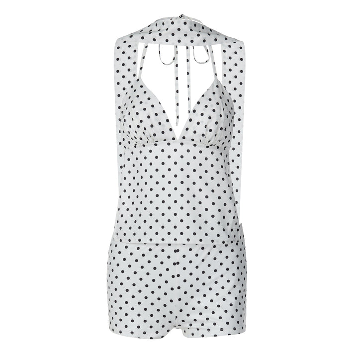 Damen trendiger Jumpsuit mit Halterneck und Punkten Drune