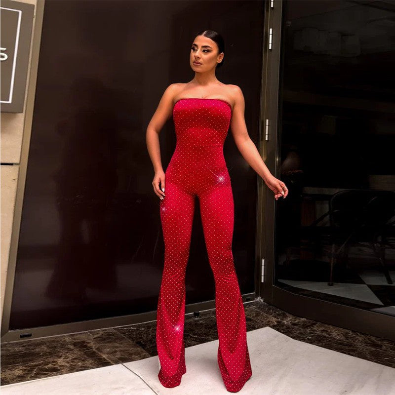 Damen Eleganter und figurbetonter Jumpsuit mit schimmernden Applikationen Drune