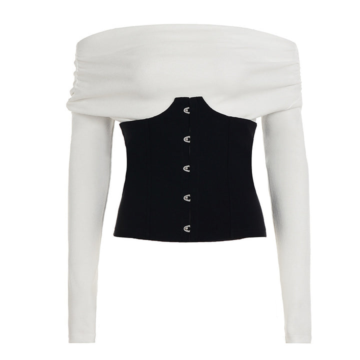 Damen Off-Shoulder Longsleeve mit eingesetzter Korsageoptik und Hakenverschluss Drune