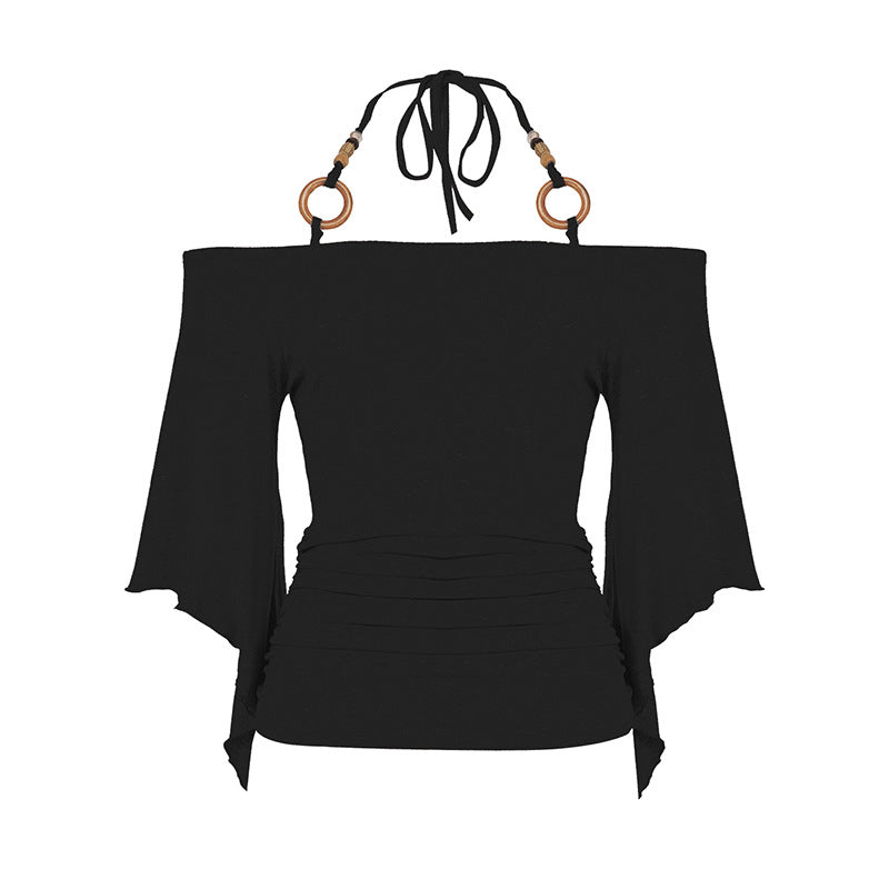 Damen Off-Shoulder Oberteil mit voluminösen Ärmeln und dekorativen Bindedetails Drune