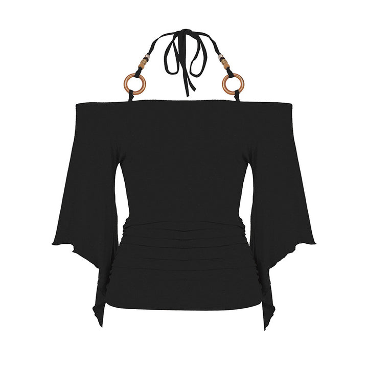 Damen Off-Shoulder Oberteil mit voluminösen Ärmeln und dekorativen Bindedetails Drune