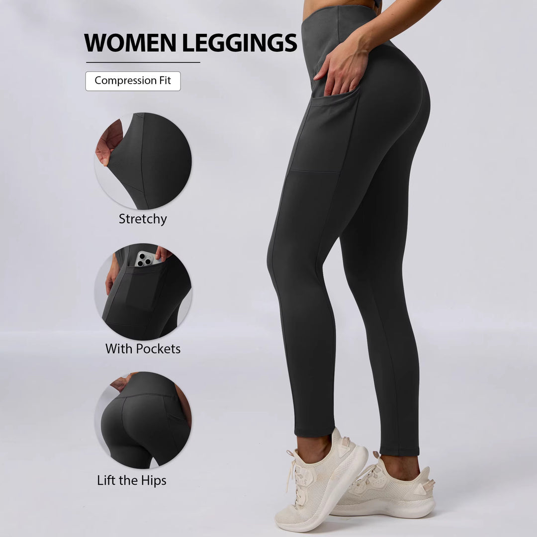 Damen Knöchelhohe Sportleggings mit hohem Bund und seitlicher Smartphone-Tasche Drune