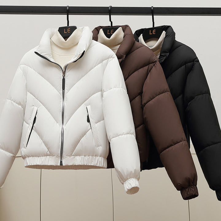 Damen Trendige und kuschelige Pufferjacke mit hohem Kragen und praktischen Eingrifftaschen Drune