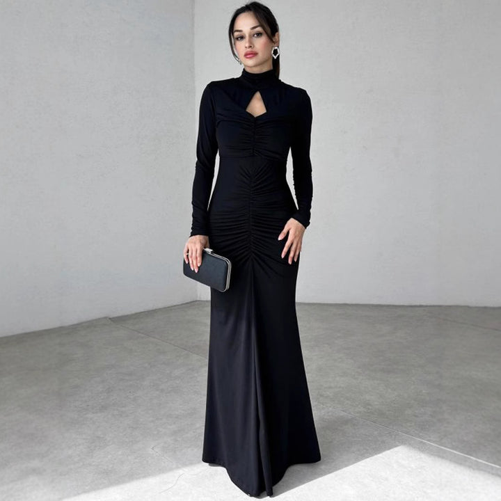 Damen Elegantes Maxikleid mit hochgeschlossenem Design und raffinierten Raffungselementen Drune